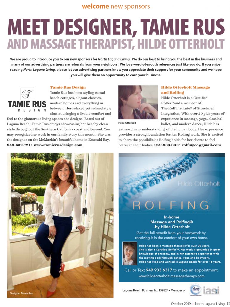 Tamie Rus featured in Laguna Living October 2019